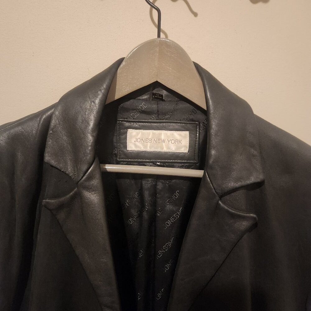 Vintage Jones New York Black Leather Coat/Long Blazer